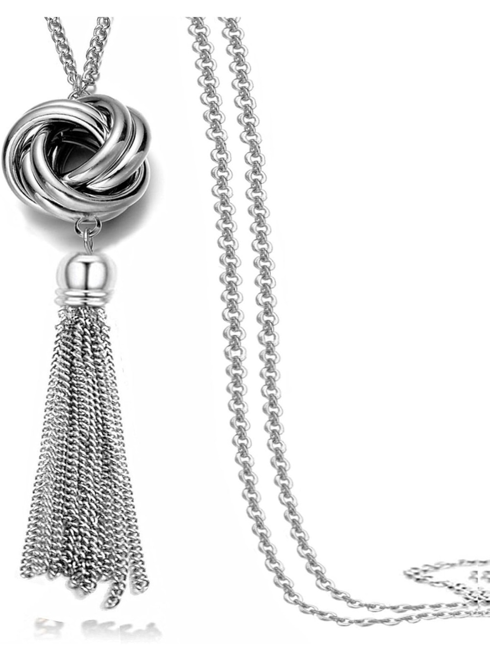 Color Silver Knot Tassel Necklace - Women Jewelry